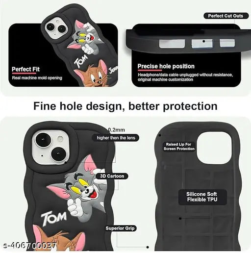 Asr Prime Tom and Jerry Cartoon Back Cover for Apple iPhone 13, Soft Silicone 3D Cute Cartoon Full Protective Case (Black, Camera Bump Protector, Silicon, Pack of: 1)