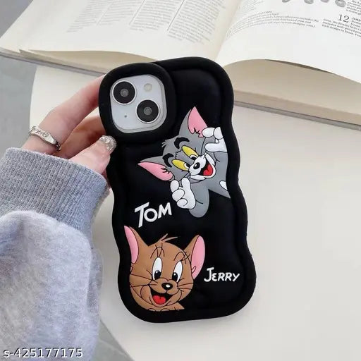 Asr Prime Tom and Jerry Cartoon Back Cover for Apple iPhone 13, Soft Silicone 3D Cute Cartoon Full Protective Case (Black, Camera Bump Protector, Silicon, Pack of: 1)