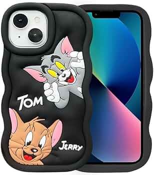 Asr Prime Tom and Jerry Cartoon Back Cover for Apple iPhone 13, Soft Silicone 3D Cute Cartoon Full Protective Case (Black, Camera Bump Protector, Silicon, Pack of: 1)