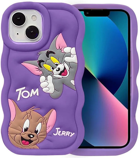 Asr Prime Tom and Jerry Cartoon Back Cover for Apple iPhone 13, Soft Silicone 3D Cute Cartoon Full Protective Case (Purple, Camera Bump Protector, Silicon, Pack of: 1)