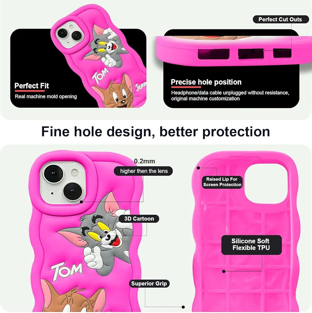 Asr Prime Tom and Jerry Cartoon Back Cover for Apple iPhone 13, Soft Silicone 3D Cute Cartoon Full Protective Case  (Pink, Camera Bump Protector, Silicon, Pack of: 1)