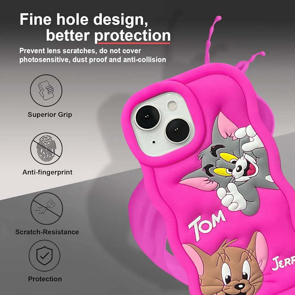 Asr Prime Tom and Jerry Cartoon Back Cover for Apple iPhone 13, Soft Silicone 3D Cute Cartoon Full Protective Case  (Pink, Camera Bump Protector, Silicon, Pack of: 1)