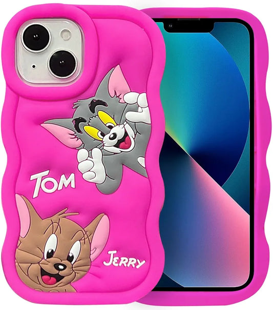 Asr Prime Tom and Jerry Cartoon Back Cover for Apple iPhone 13, Soft Silicone 3D Cute Cartoon Full Protective Case  (Pink, Camera Bump Protector, Silicon, Pack of: 1)