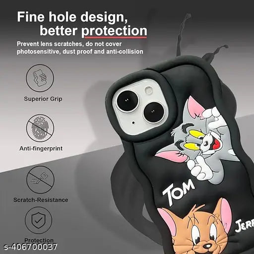 Asr Prime Tom and Jerry Cartoon Back Cover for Apple iPhone 13, Soft Silicone 3D Cute Cartoon Full Protective Case (Black, Camera Bump Protector, Silicon, Pack of: 1)